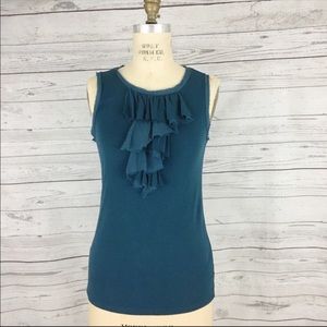 Ann Taylor Ruffle front frayed stretch layer top